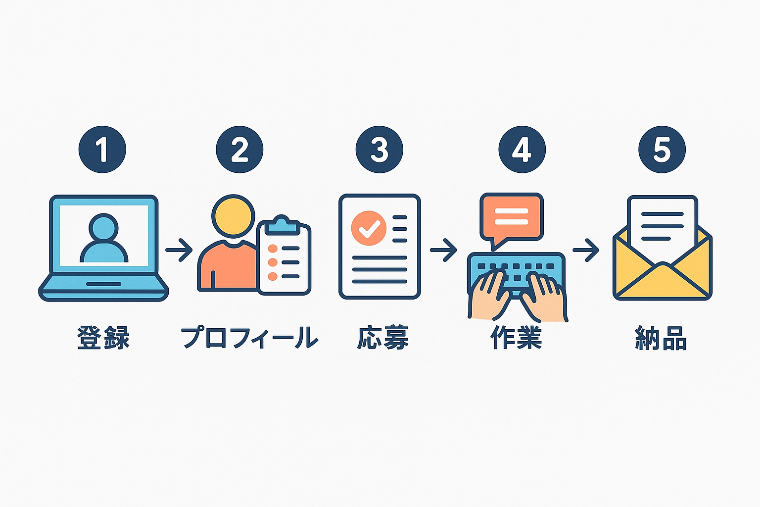 Flat vector illustration, infographic style image showing a simple step-by-step flow for starting a
