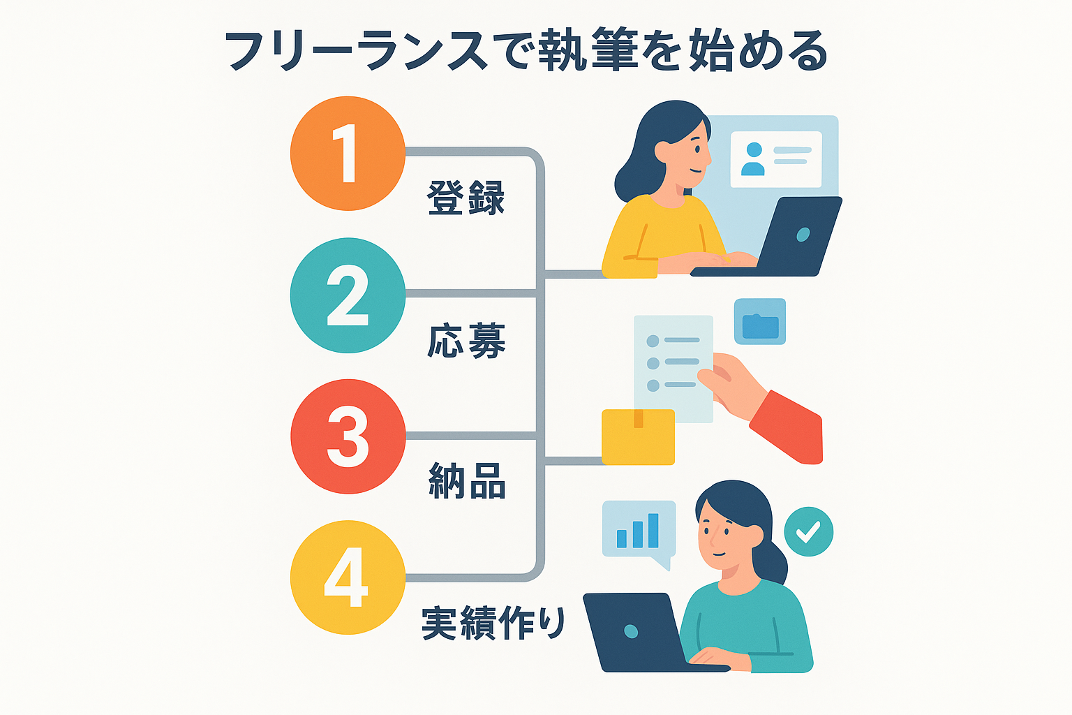Flat vector illustration, infographic style, a simple 5-step vertical flowchart with numbered colorf